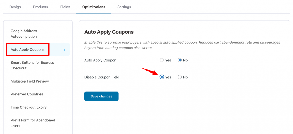 Disable coupon field