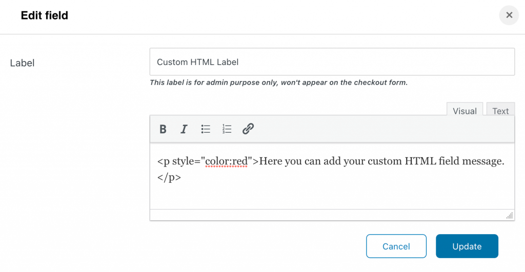 Edit the custom HTML field