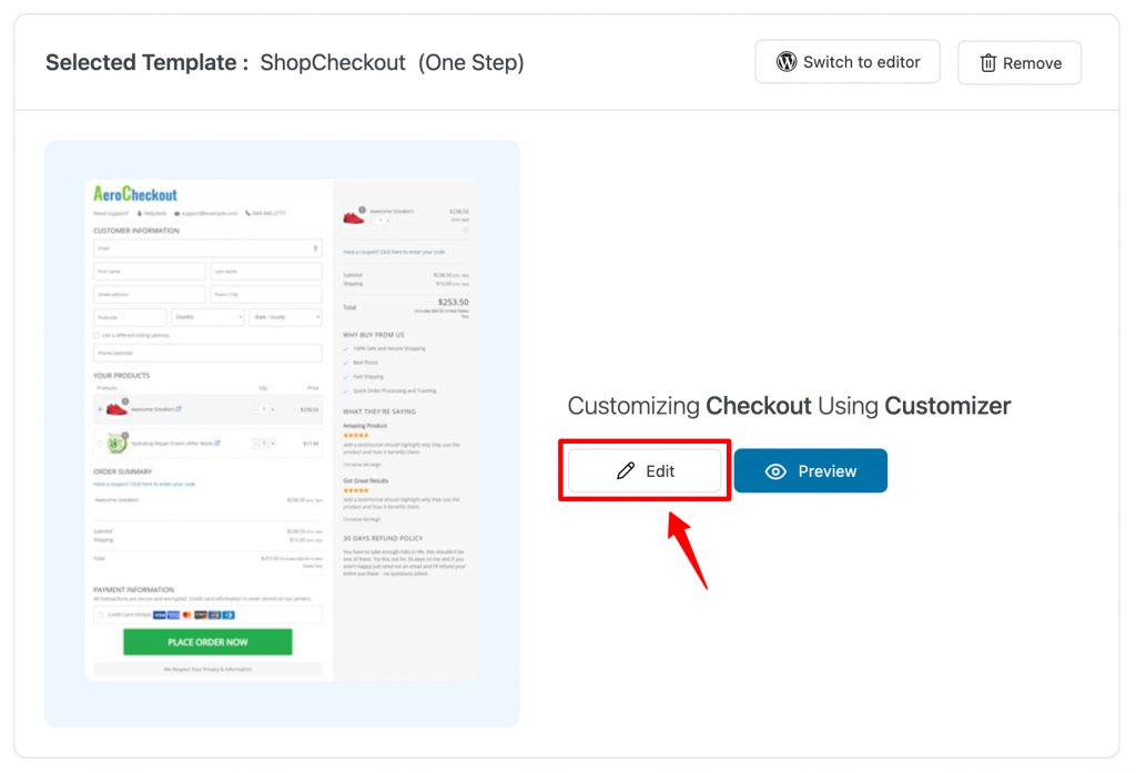 Edit the checkout page