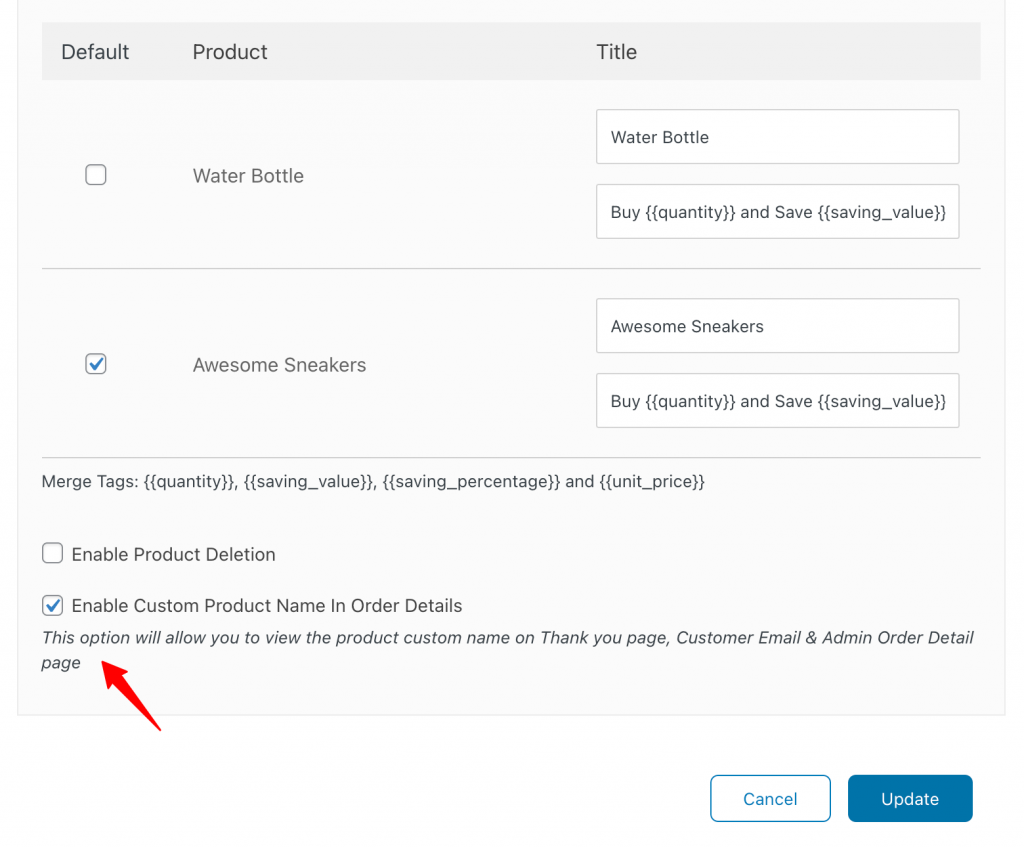 Enable Custom Product Name In Order Details