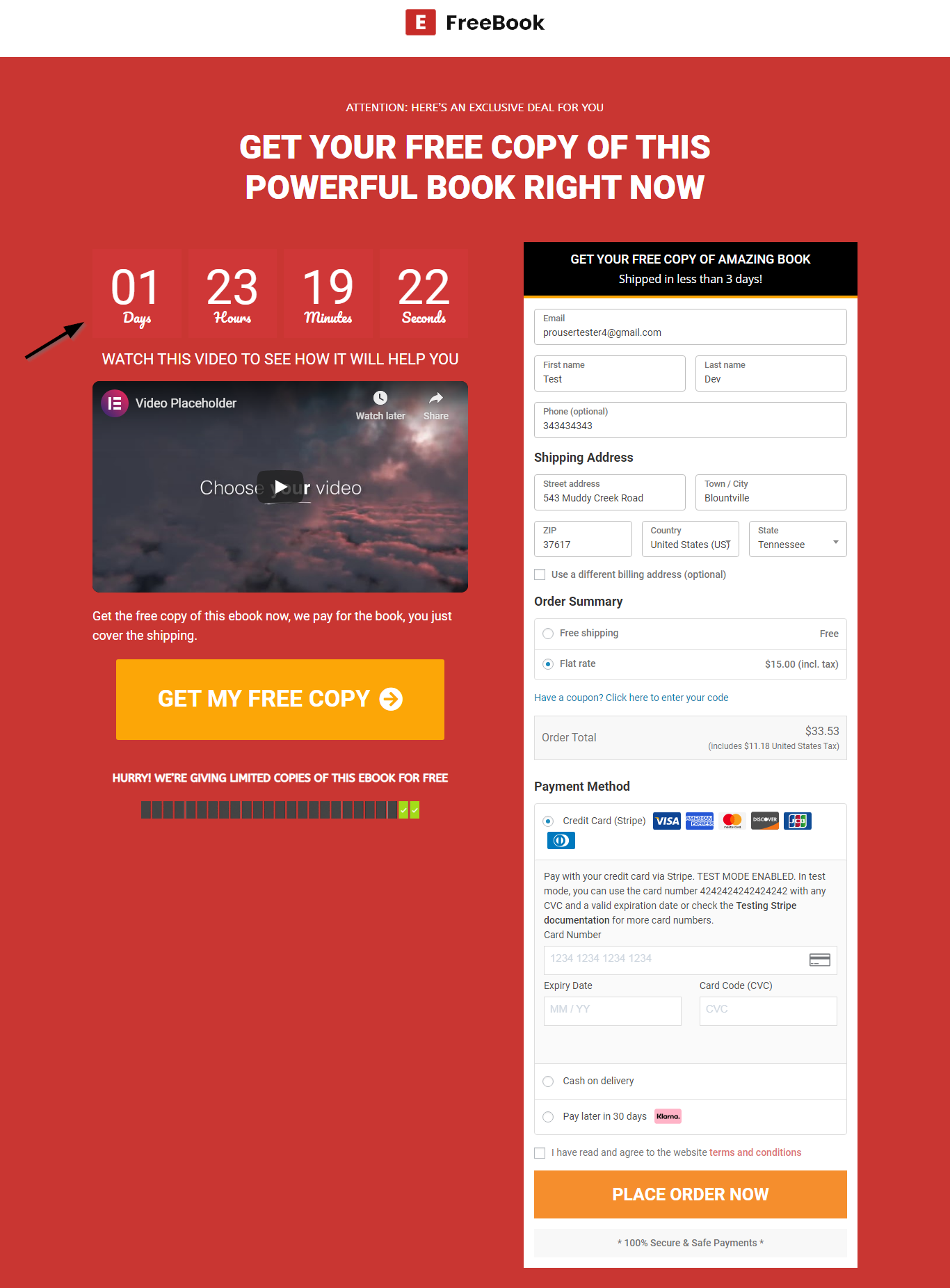 Checkout page optimization - countdown