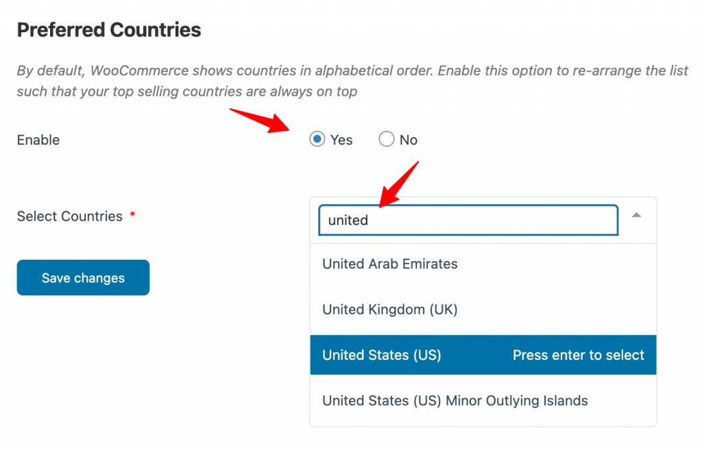 Enable preferred countries
