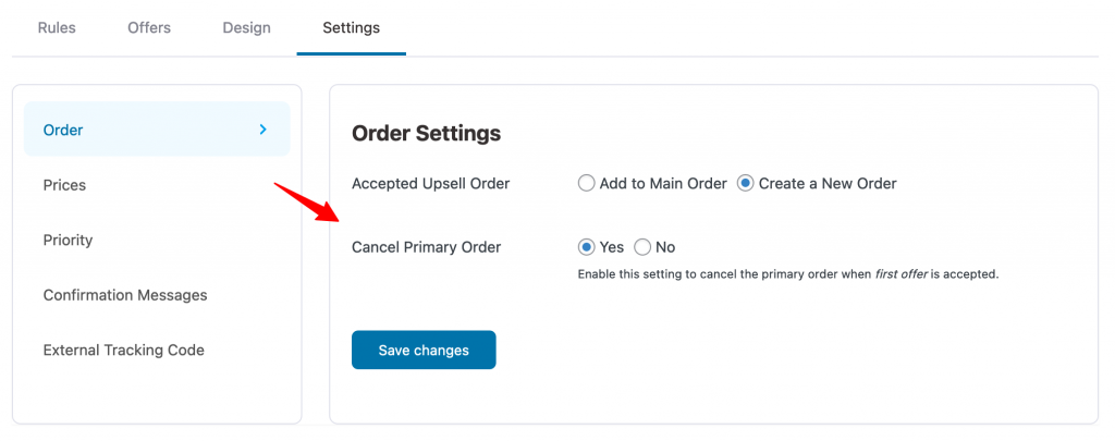 Click on Yes next to Cancel Primary Order