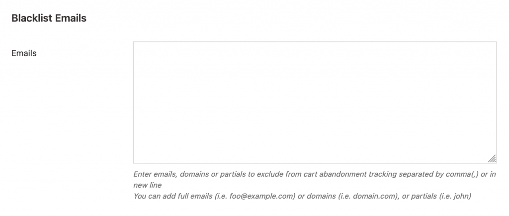 Carts settings - Blacklist Emails