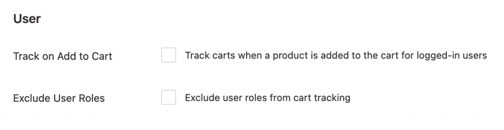 Carts User settings