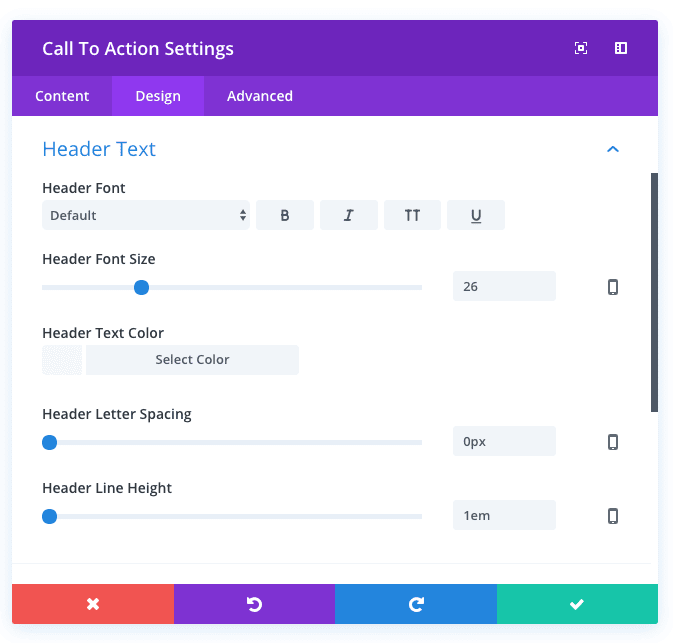 Divi Modules - CTA settings