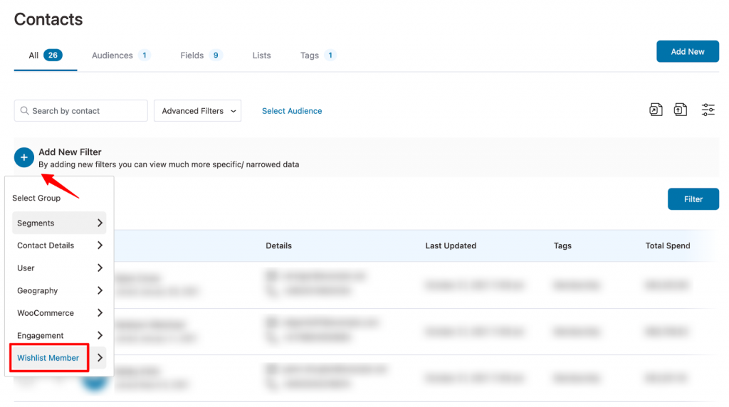 Click on Add New Filter and you’ll see Wishlist Member