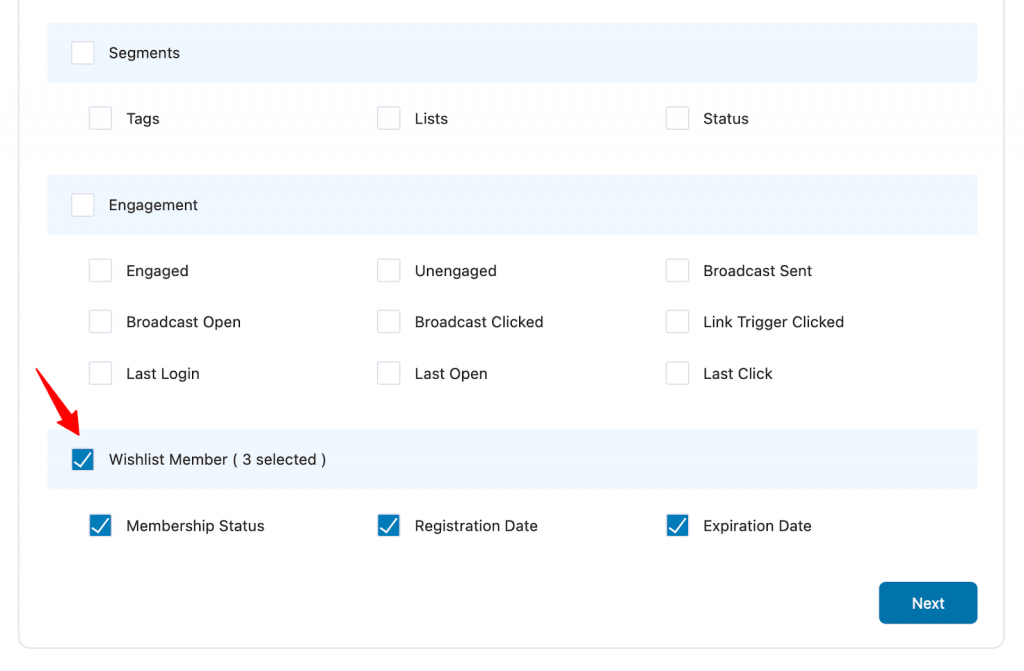 Select the fields of Wishlist Member