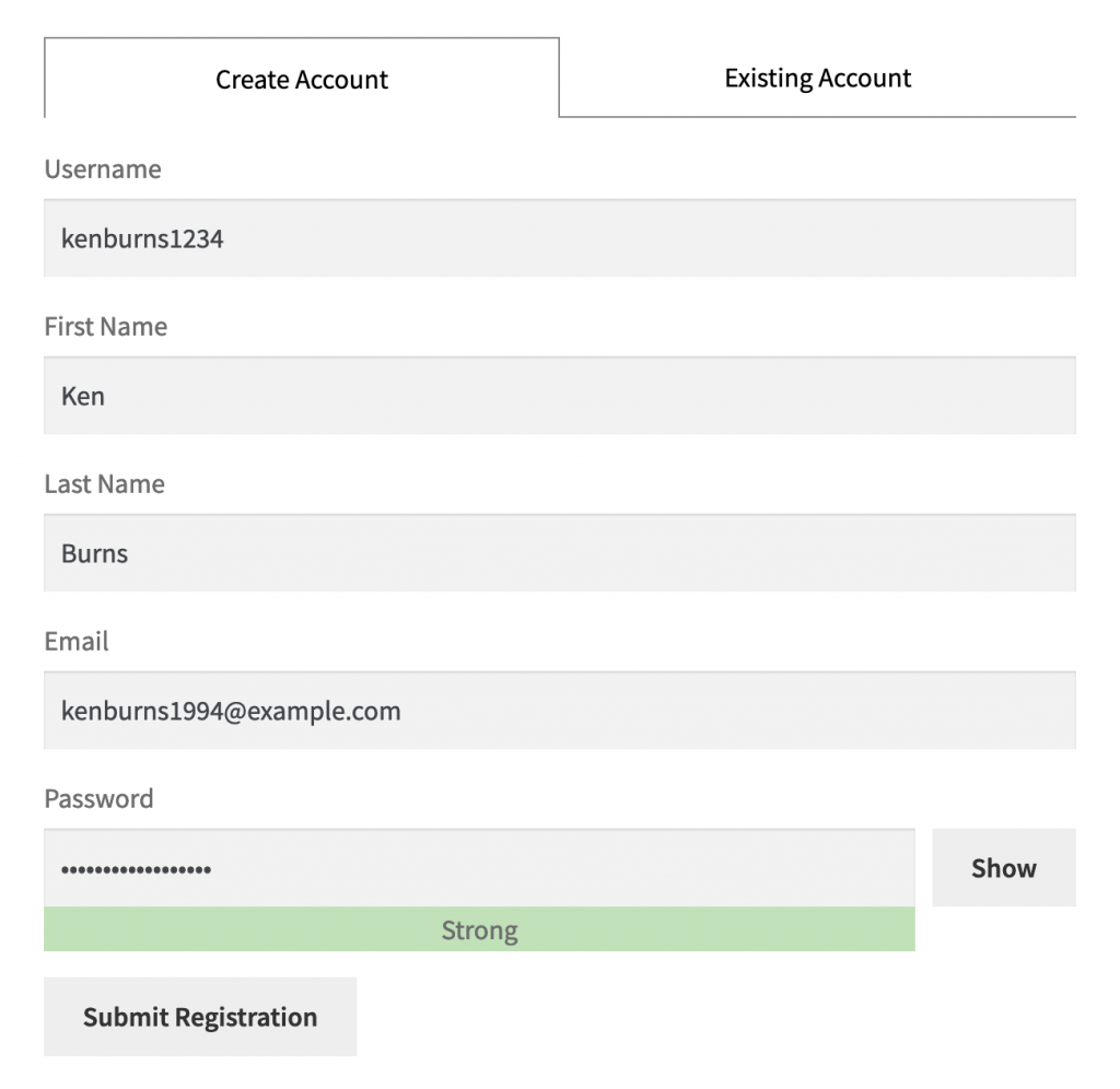 User submitting the registration form