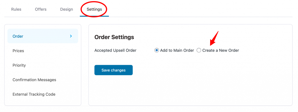 From the settings tab under Order Settings, click on Create a New Order.