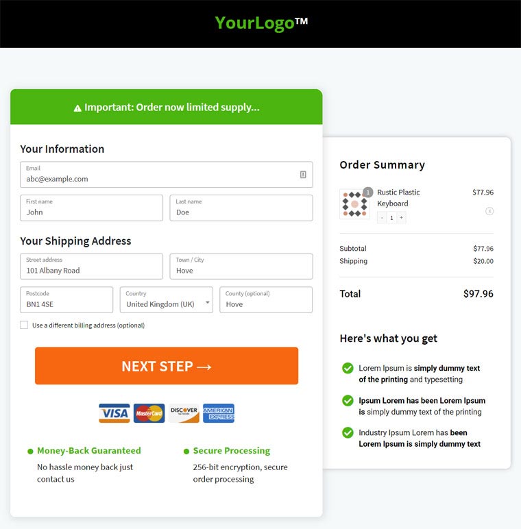 Optimized checkout pages