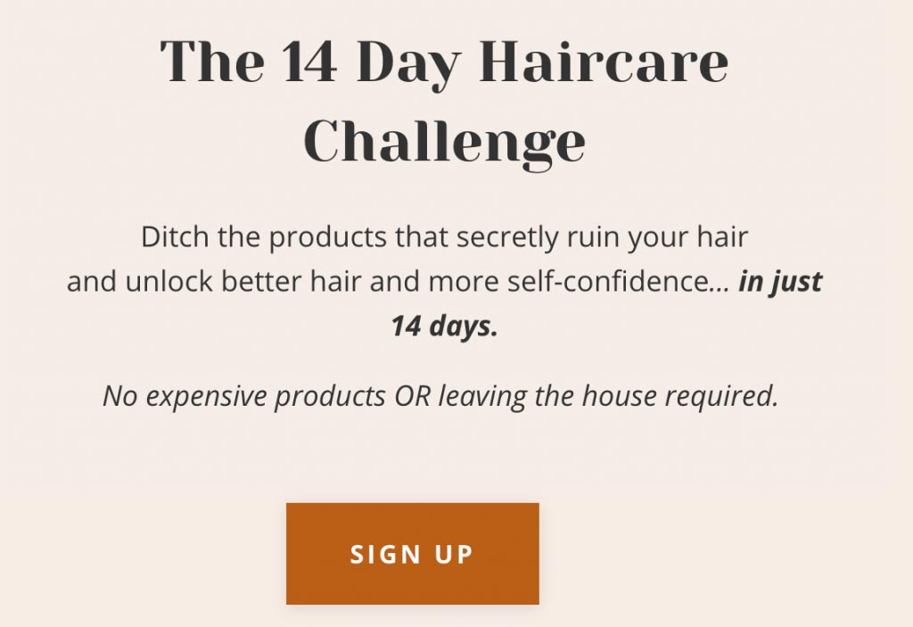 Opt in page example for 14 day haircare challenge