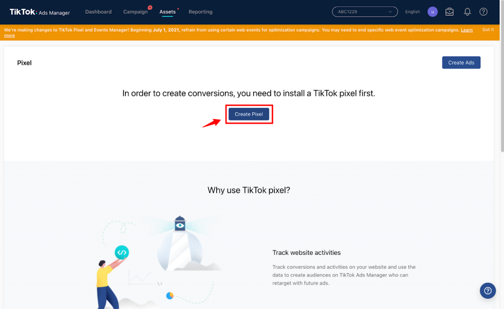 Create TikTok Pixel