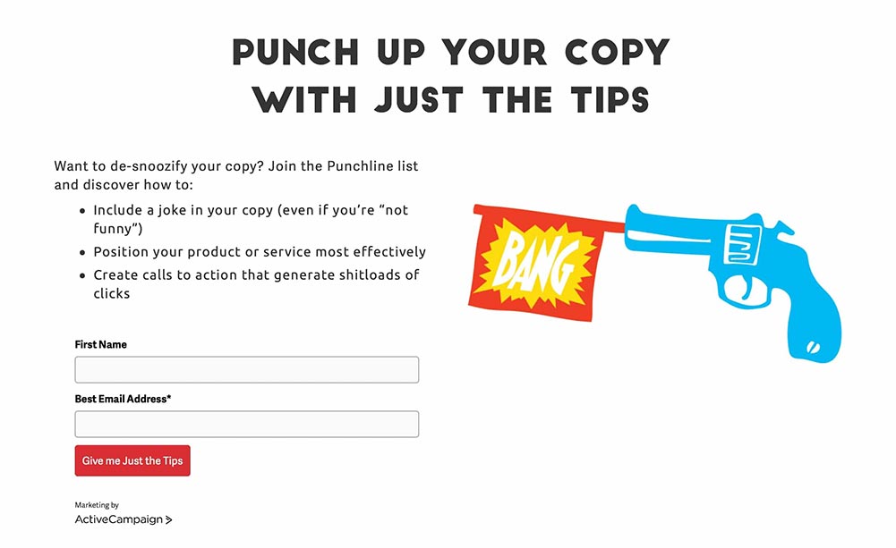Power Words on landing page example from Punchline