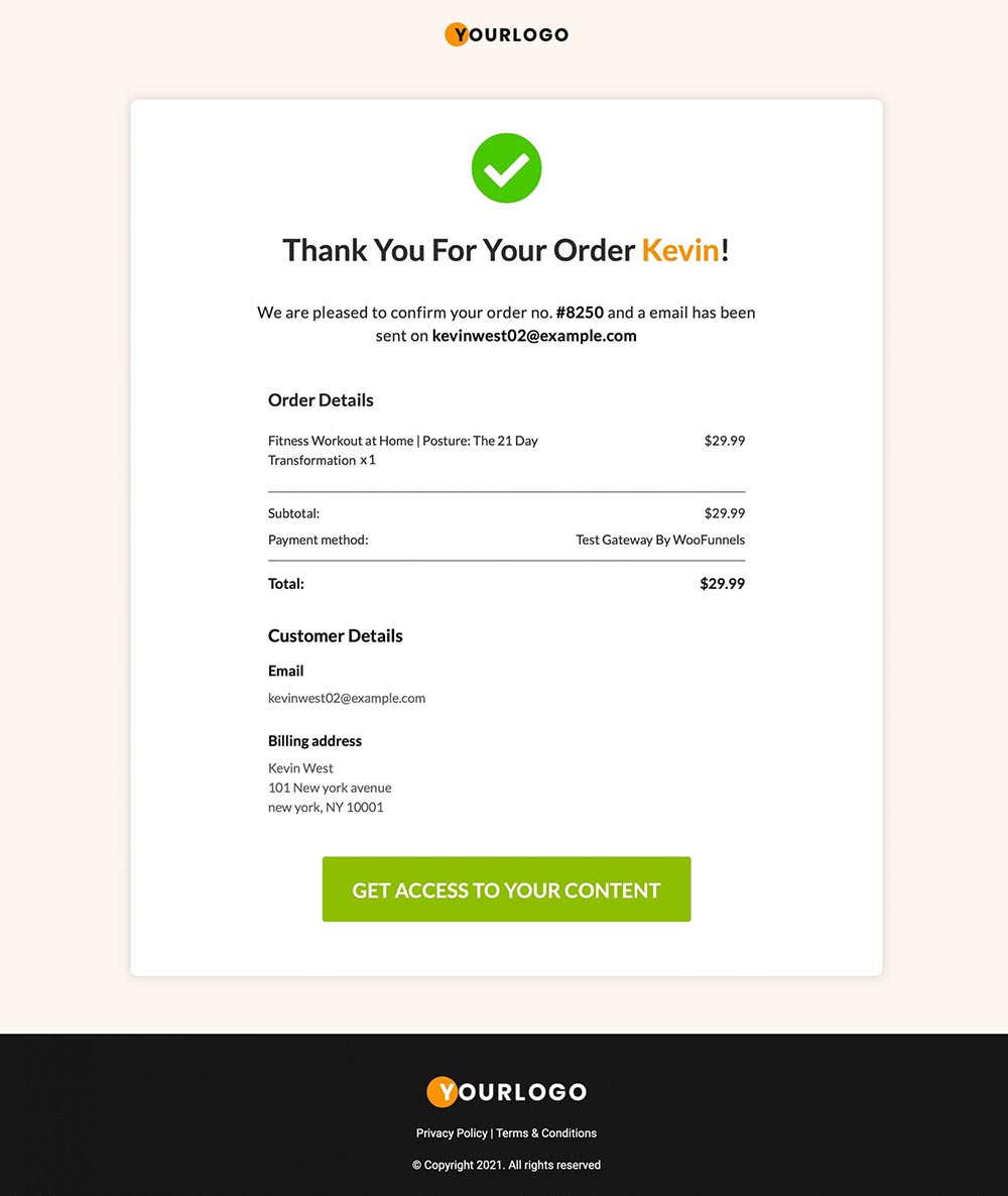 Preview of the challenger Thank You template in lead generation funnel
