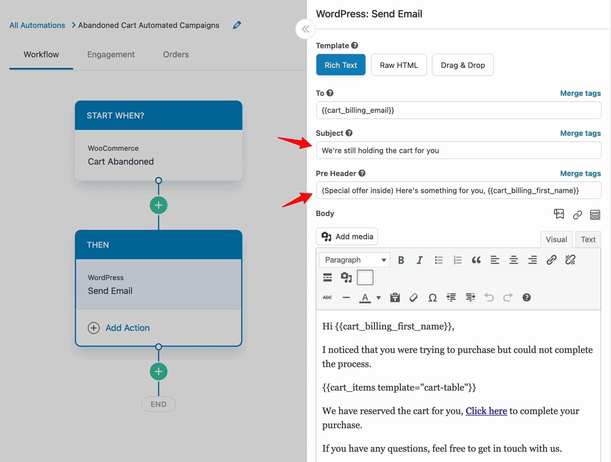 Add Email Preview Text and Subject Line When Setting Automated Campaigns