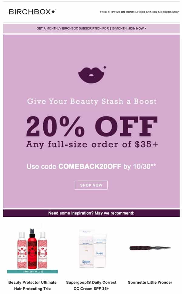 Birchbox - Bad Examples of Winback Campaign