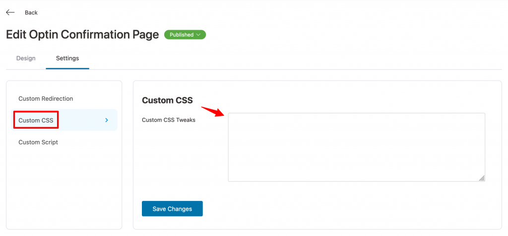 Optin Thank You Page - Custom CSS Settings