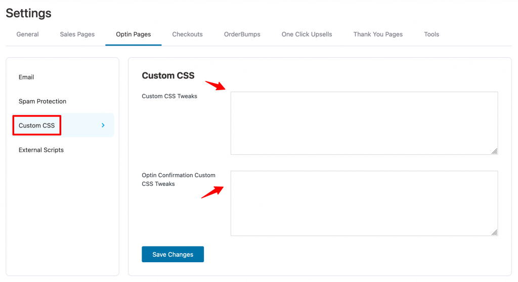Custom CSS for global Optin Page settings