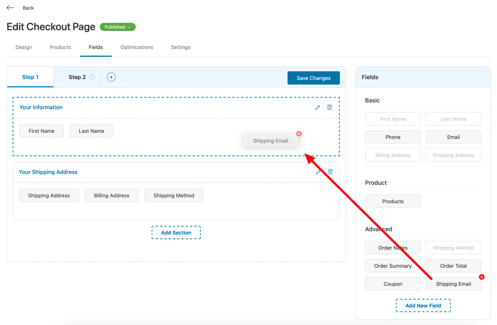 Drag and drop the new field to your Checkout form