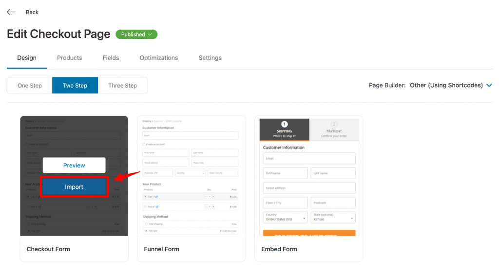 Import the Checkout Form - templates of other page builders