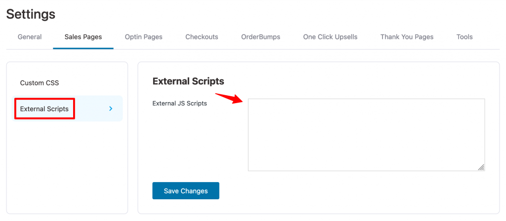 External Scripts for Sales Page under FunnelKit (formerly WooFunnels) global settings