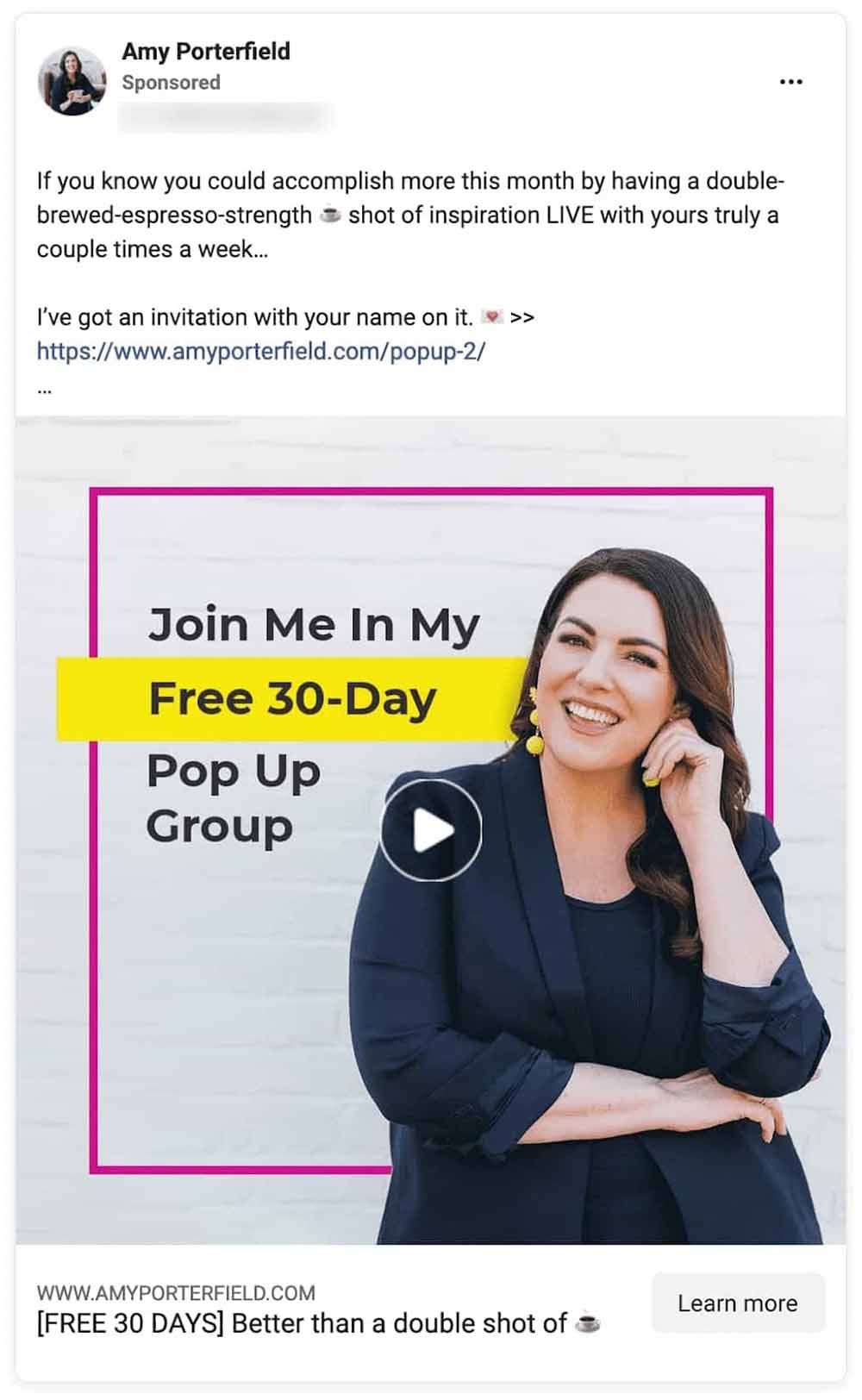 Facebook ad from Amy Porterfield