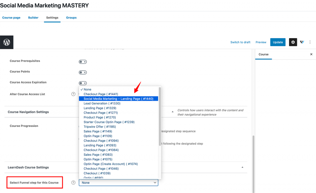 Select Funnel Step for this Course