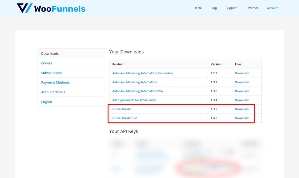 Go to your FunnelKit (formerly WooFunnels) account and download the plugin files of the Funnel Builder