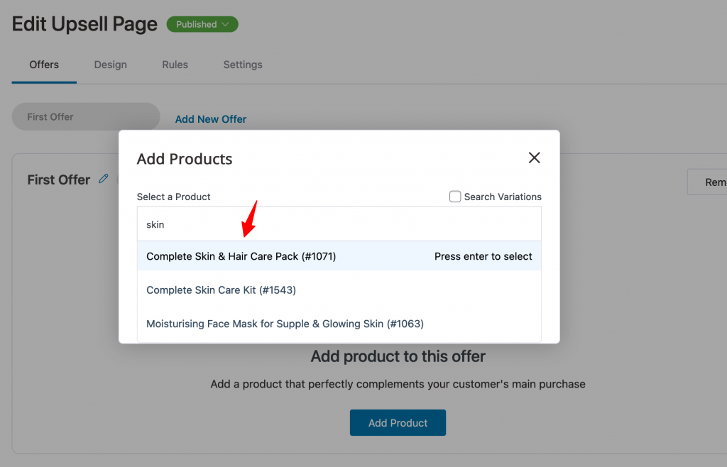 Adding products as upsell