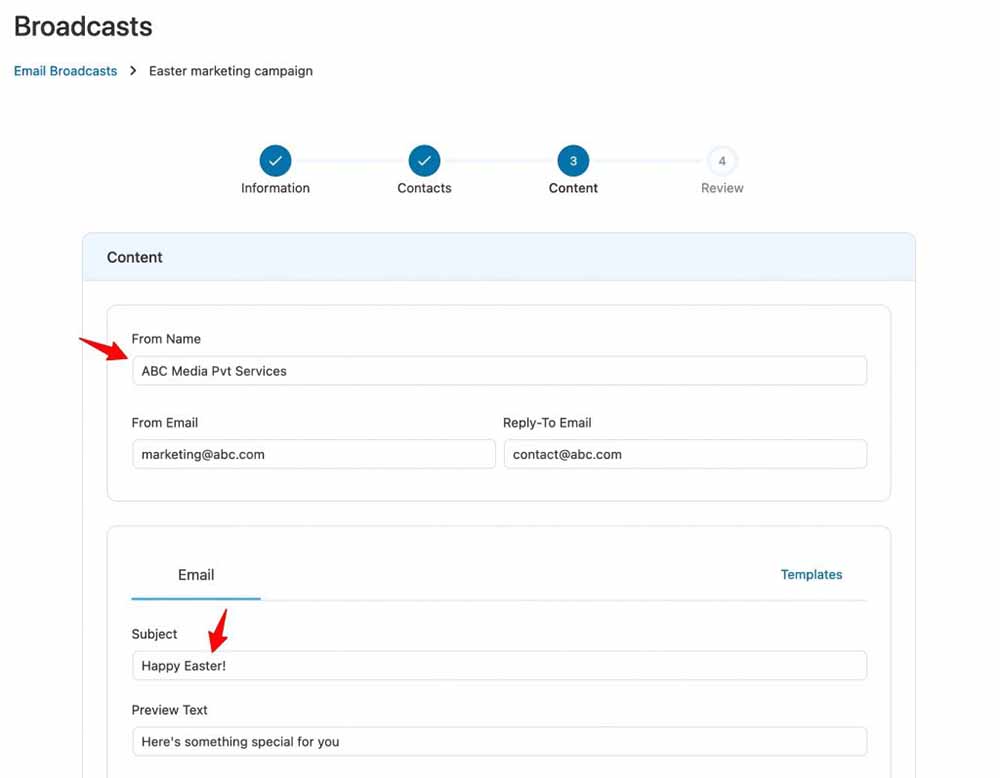 Enter the subject line and email preview text for your Easter email marketing campaign