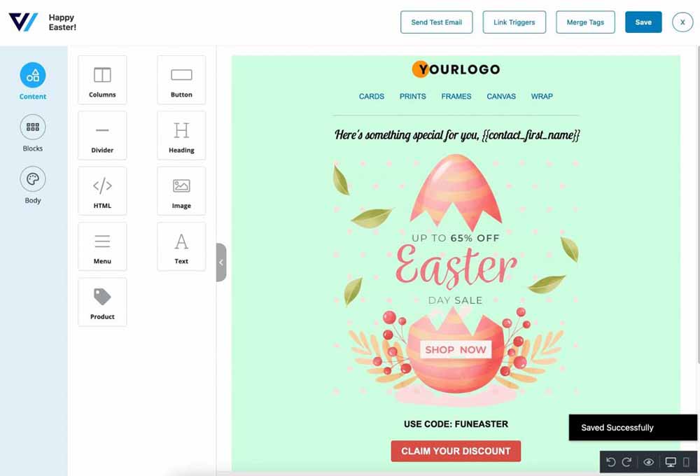 Click on Save to lock all the changes made on your easter marketing campaign design