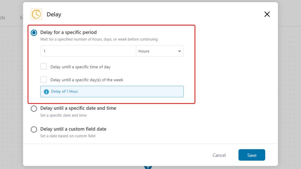 Add delay to your cart abandonment workflow