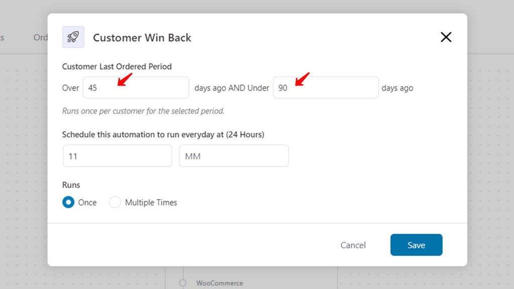 Specify the time period for which the customer has been inactive
