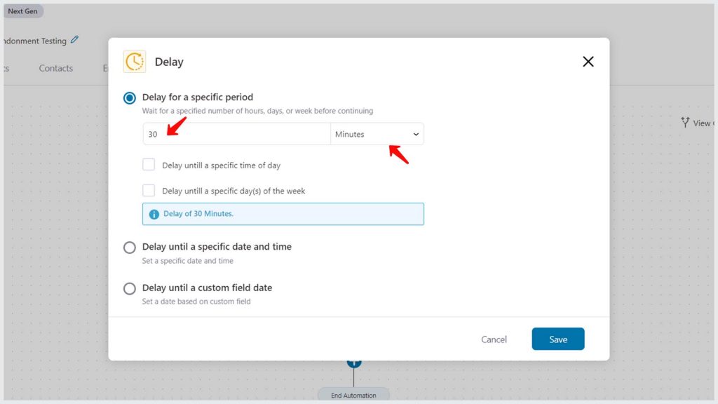 Configure the delay for a specific period