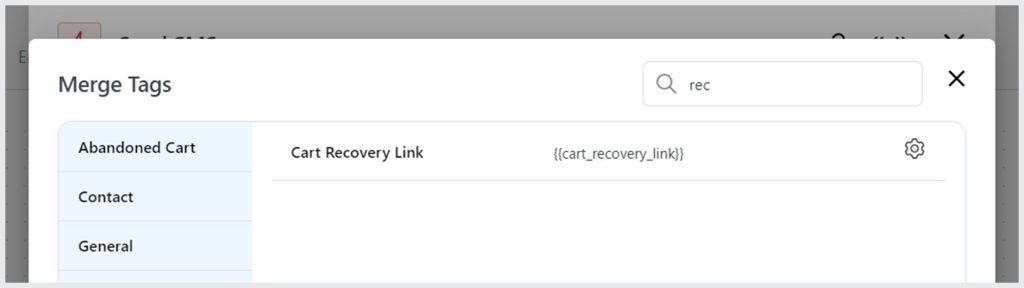 Cart recovery link merge tag
