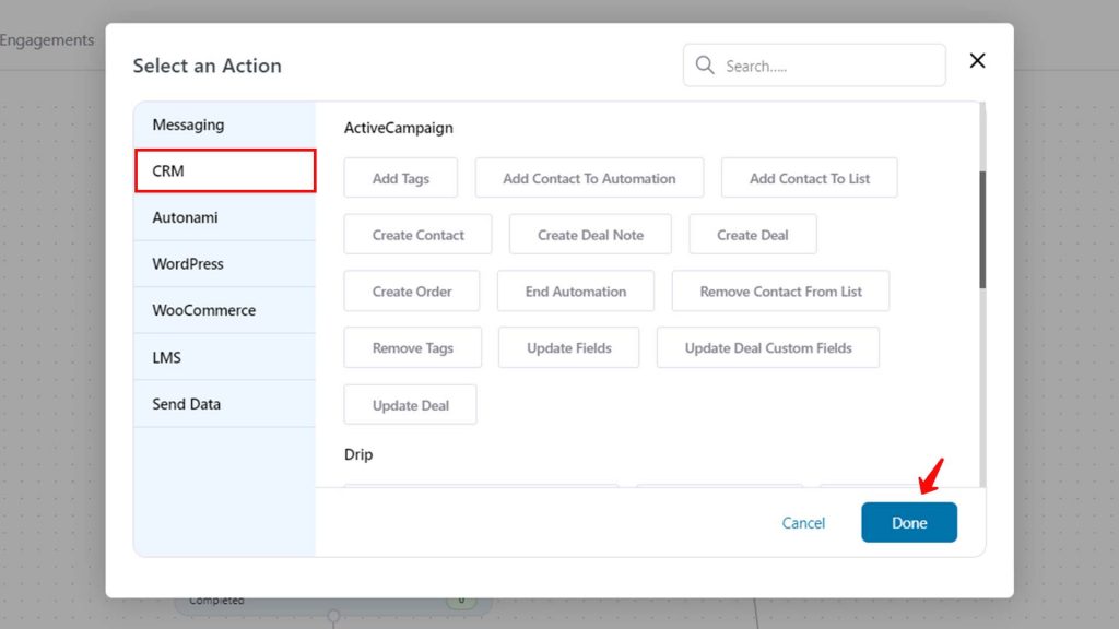 Select an action in FunnelKit Automations