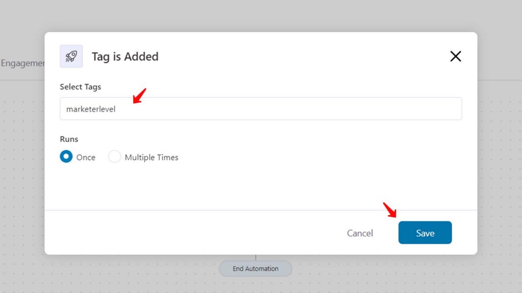Configure the tag for link trigger automation