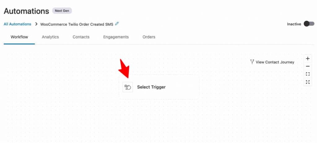 The first node is for your automation trigger. Click the trigger button to set it up