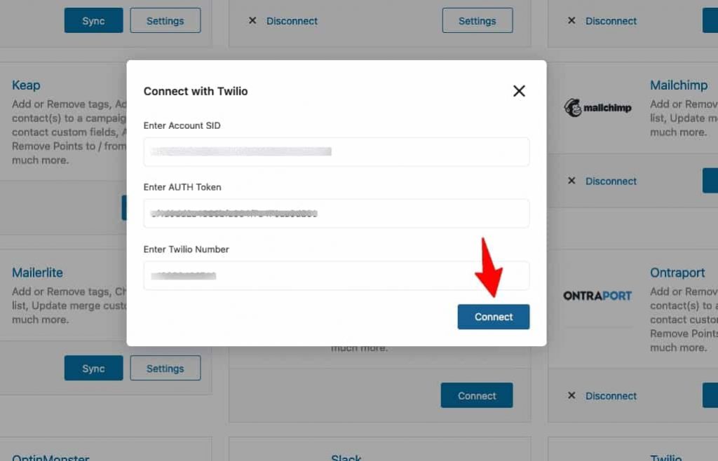 Paste your Twilio Account SID, Auth Token and Phone Number here