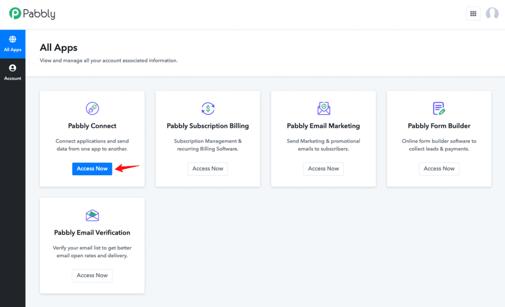 From there, click on Access Now under Pabbly Connect