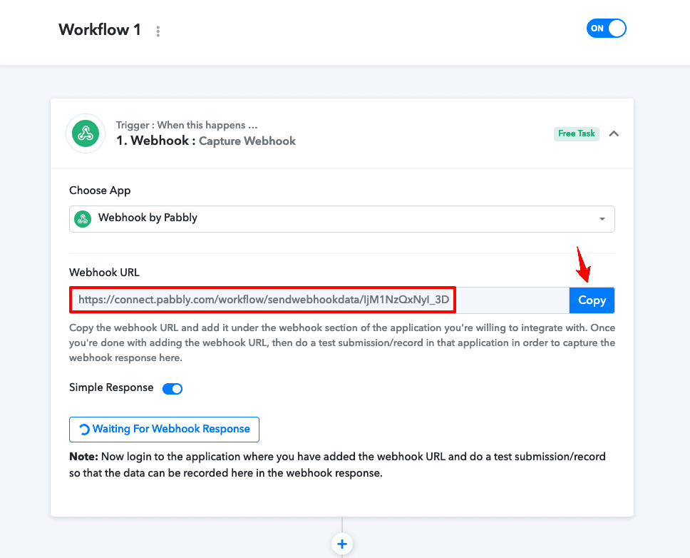 Copy this webhook URL Pabbly 