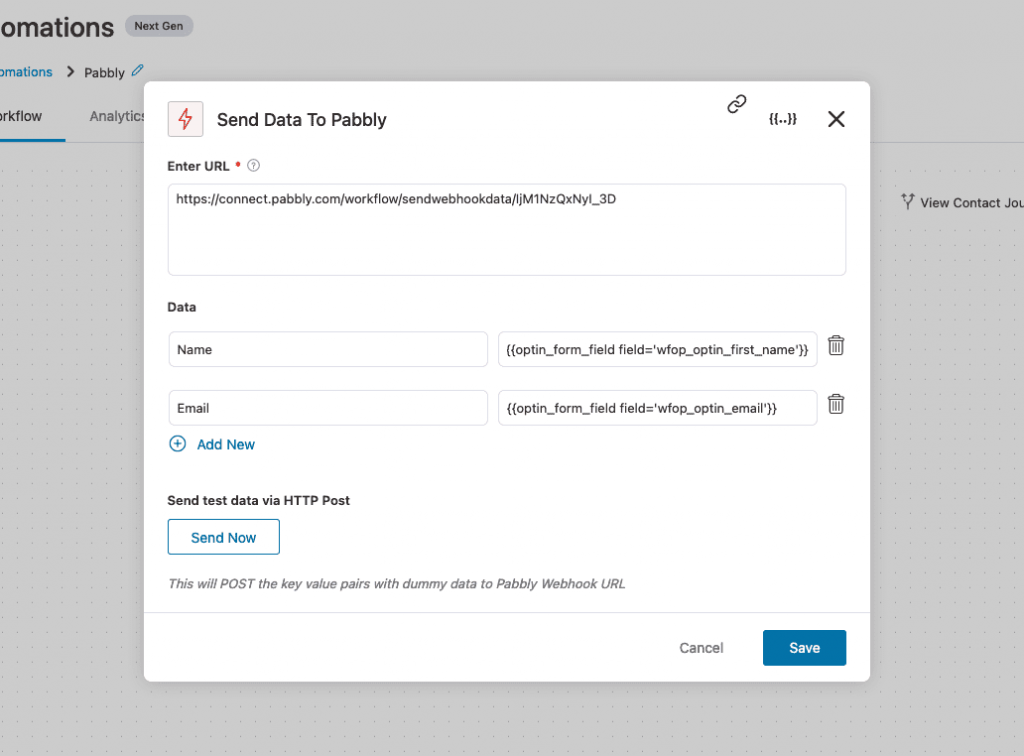 Alternatively, you can enter your optin form data using merge tags