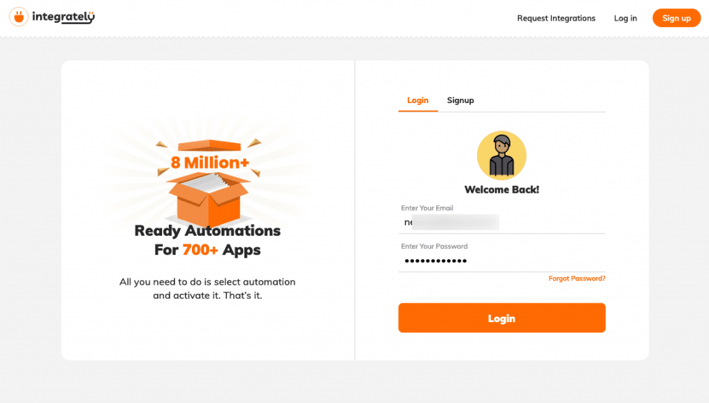 Go to your Integrately account and enter the login credentials