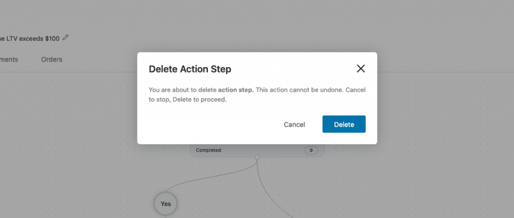 Click on the Delete button to remove that automation step