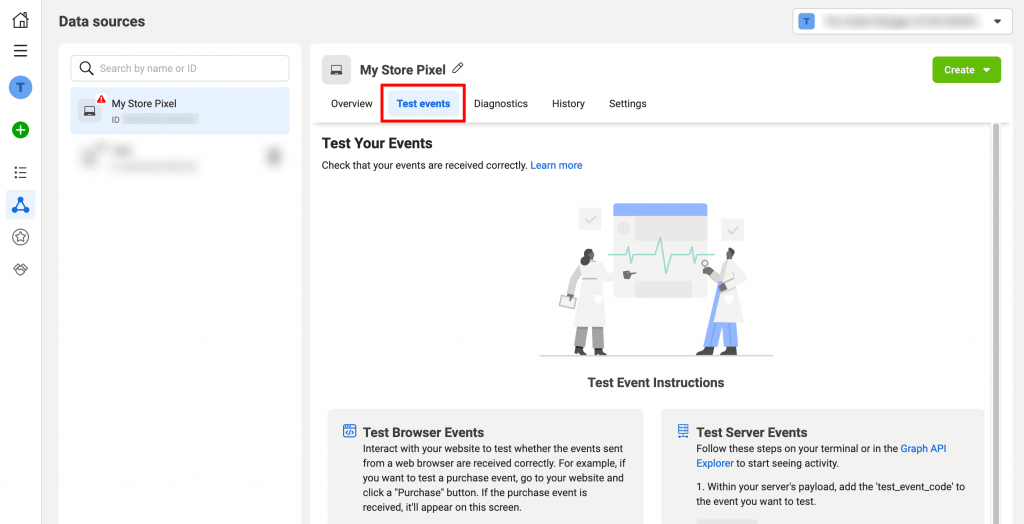Go to Test events in Facebook Pixel ID