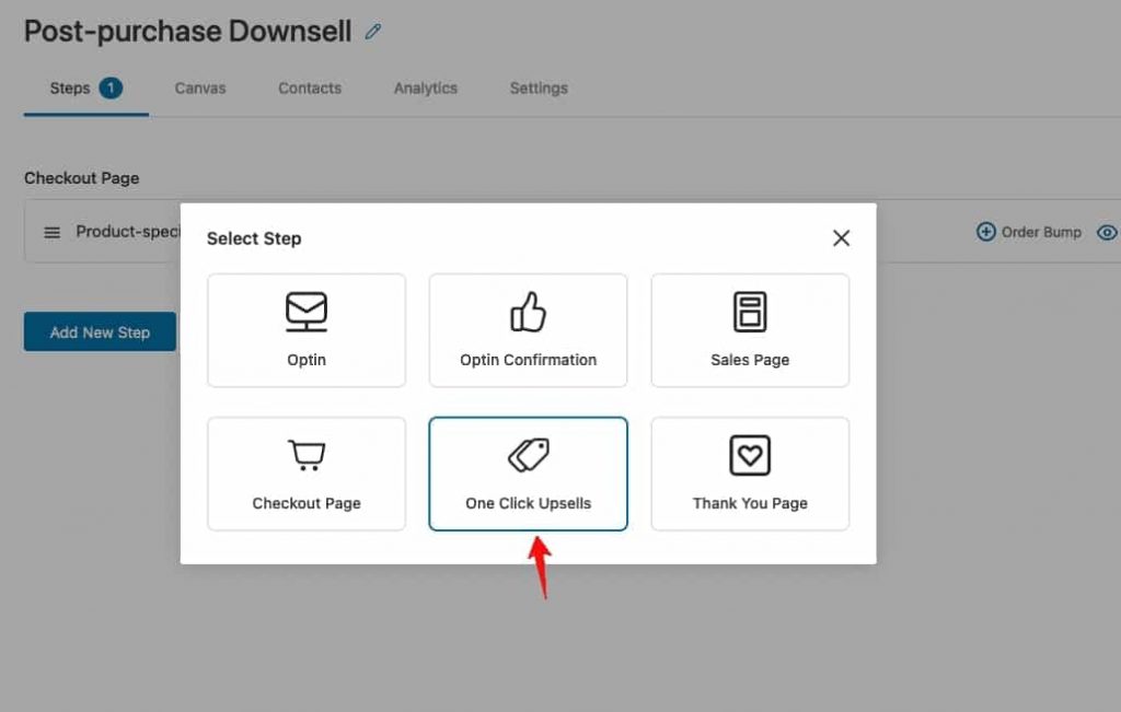 Add the one-click upsell step