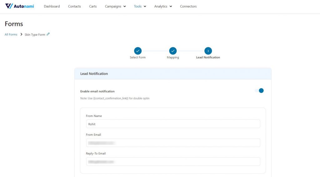 enabling email notifications in FunnelKit Automations
