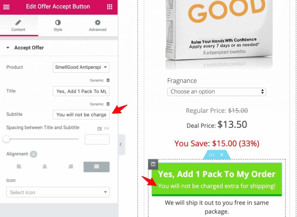 Accept button widget to design your multiple one-click upsells