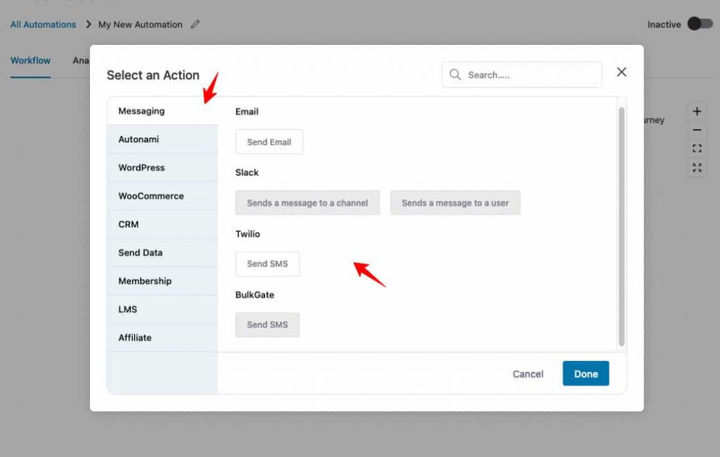 You can choose the action that you’d like FunnelKit Automations Next Generation Automation Builder to perform after the event occurs